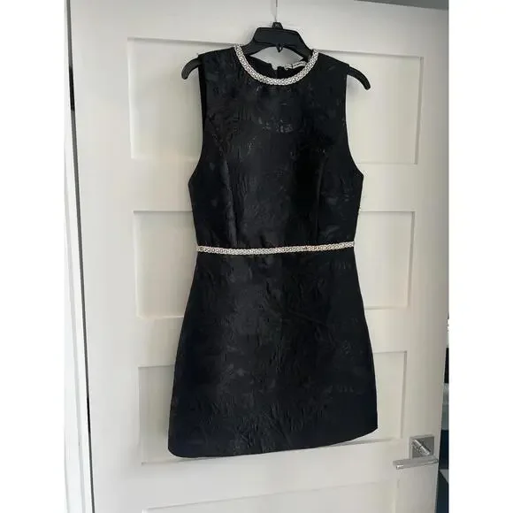 $695 Alice + Olivia Ellis Embellished Mini Black Sleeveless Dress Size 10 - Picture 6 of 14